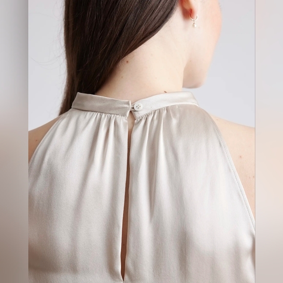 NWT Quince 100% Washable Silk Halter Top Champagne Sz S - Picture 2 of 8